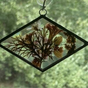 Veg Stained Diamond Glass Pressed Flowers Suncatcher Window Hanging Home Decor